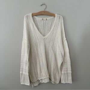 Altar’d State Cream Crochet Tunic V-neck Sweater
